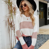 Comfy Oversized Brioche Open Knit Cropped Striped Sweater